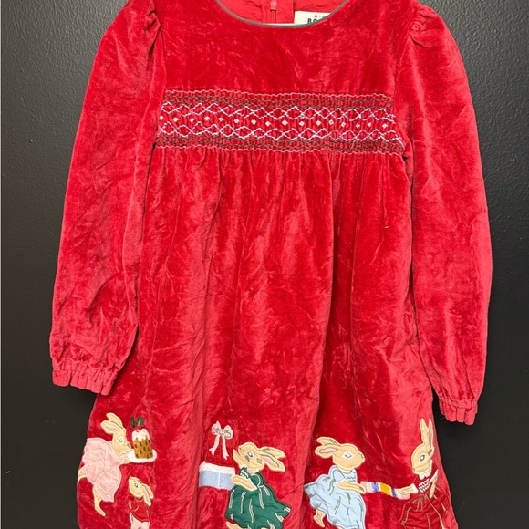 Boden Other - Mini Boden Red Velvet Dress with Embroidered Bunnies